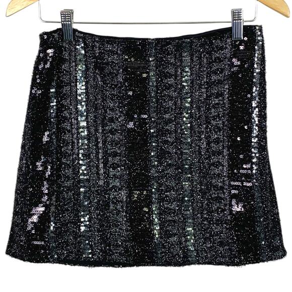 EXPRESS Women's Sz 8 NEW Black and Silver Mini Skirt Back Zipper Party - Picture 1 of 7